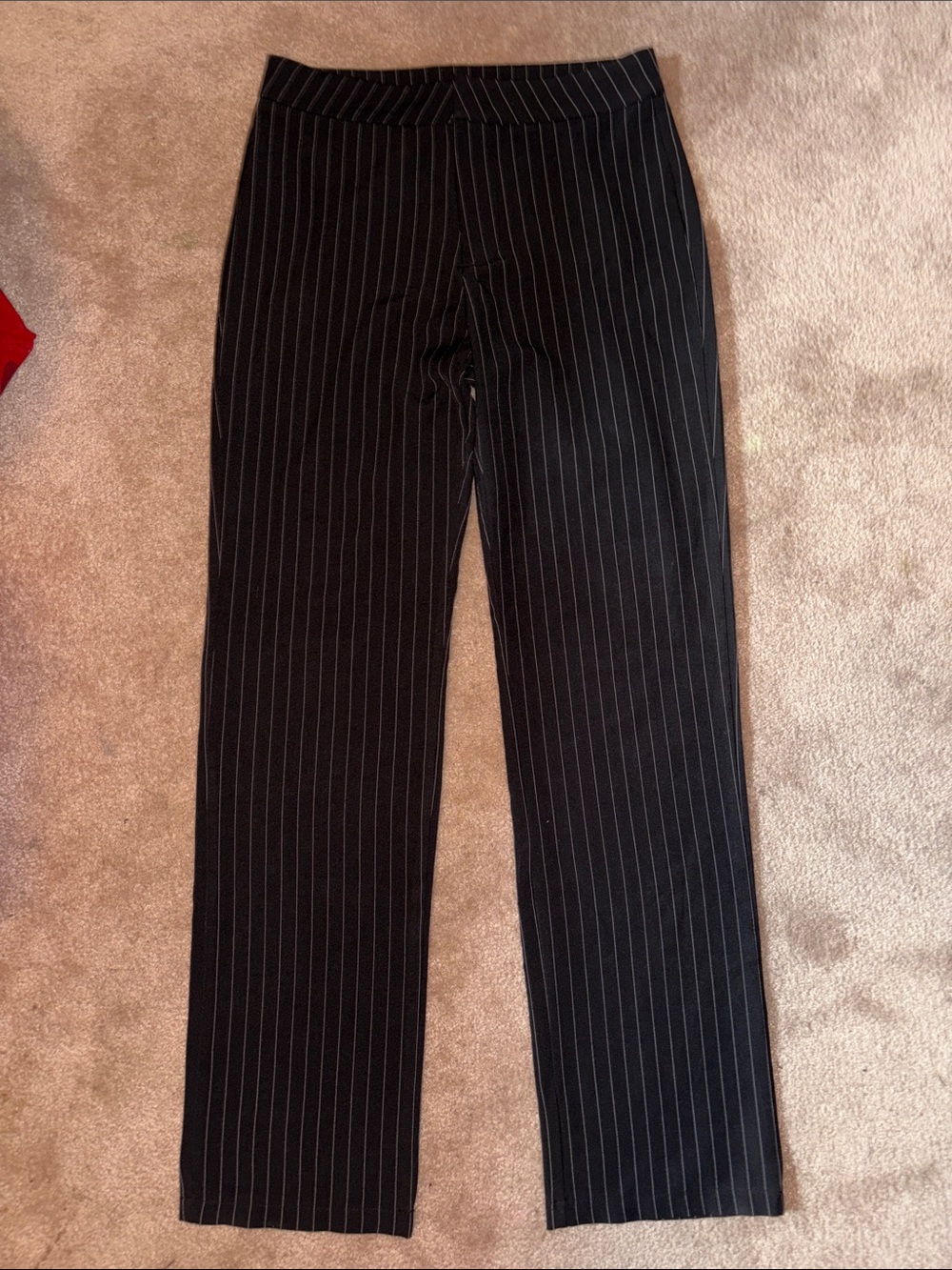Black Pinstripe Straight-Leg Trousers